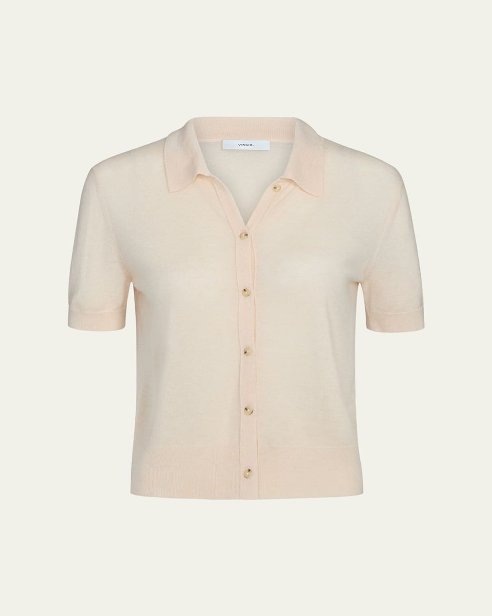 Short-Sleeve Button-Front Sweater